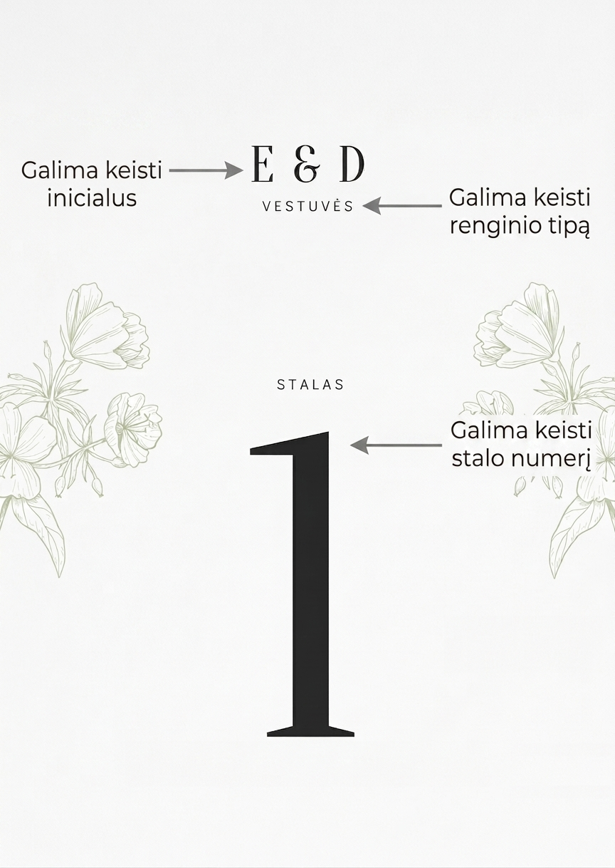 Vestuvių stalų numeracijos kortelės – Dizainas Nr. 2 - Image 3