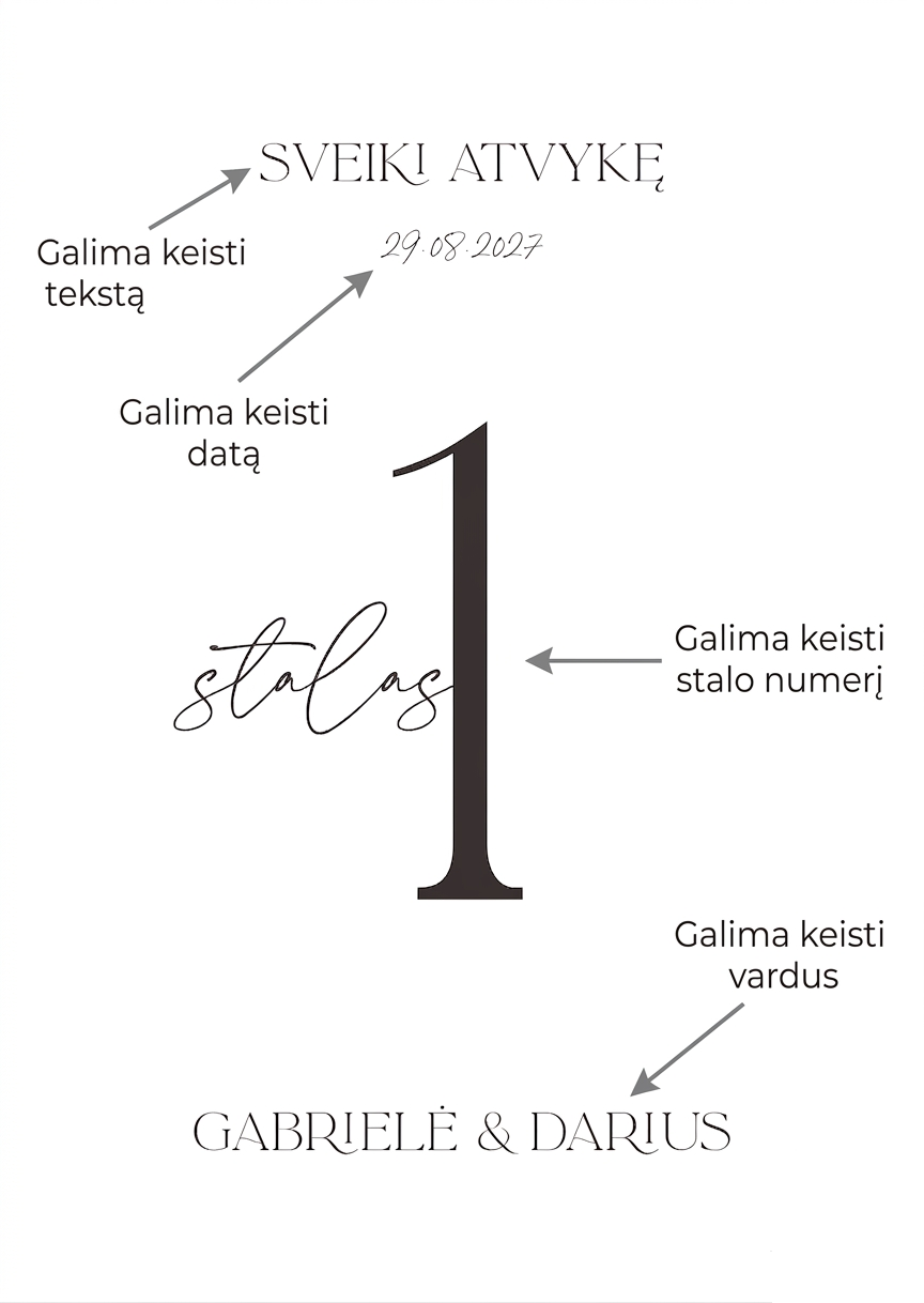 Vestuvių stalų numeracijos kortelės – Dizainas Nr. 1 - Image 2