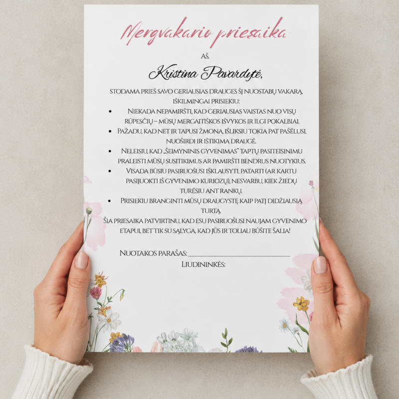 Mergvakario priesaika – Dizainas Nr. 1
