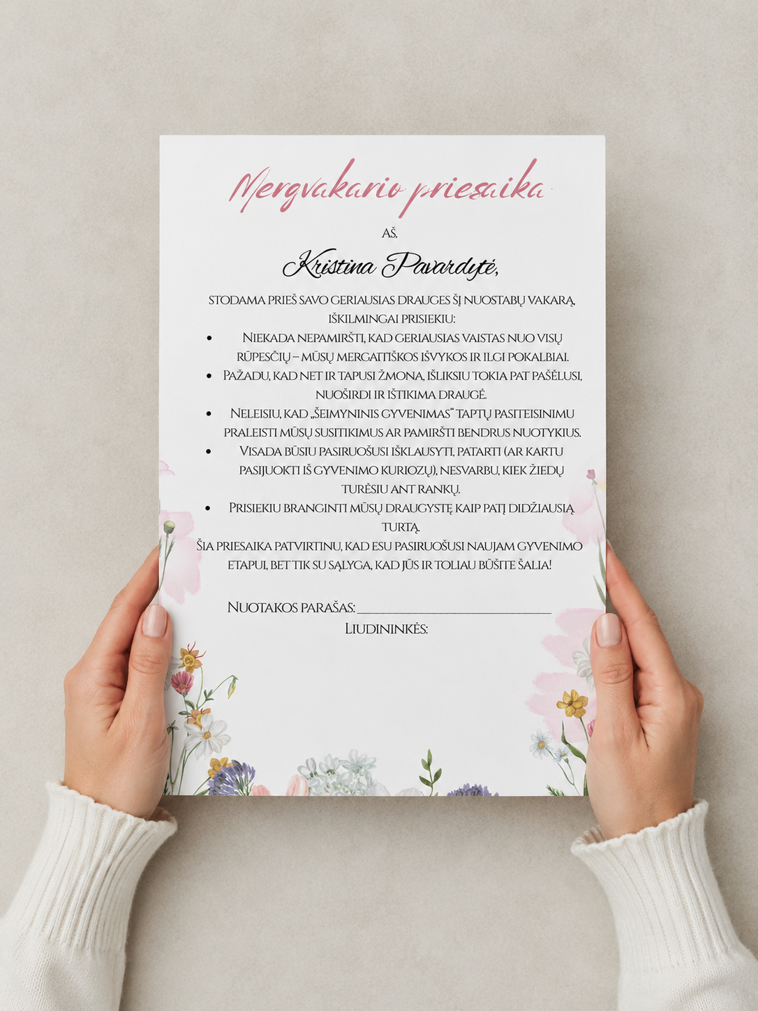 Mergvakario priesaika – Dizainas Nr. 1