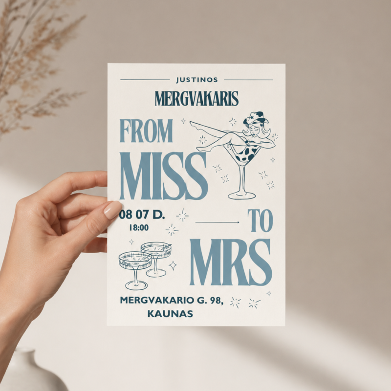 Mergvakario kvietimo kortelė – Dizainas Nr. 5