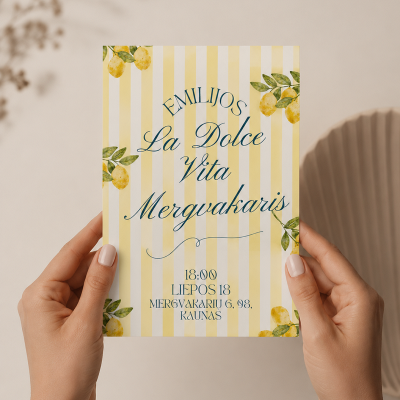 Mergvakario kvietimo kortelė – Dizainas Nr. 7