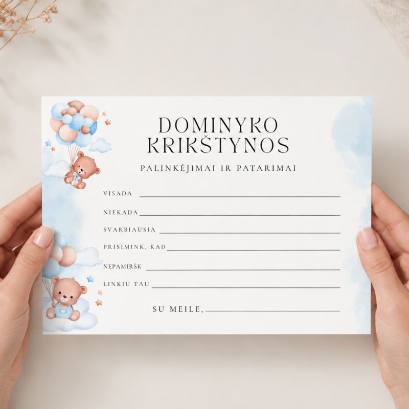 Krikštynų žaidimų kortelės: Palinkėjimai ir patarimai (1 vnt.) – Dizainas Nr. 6
