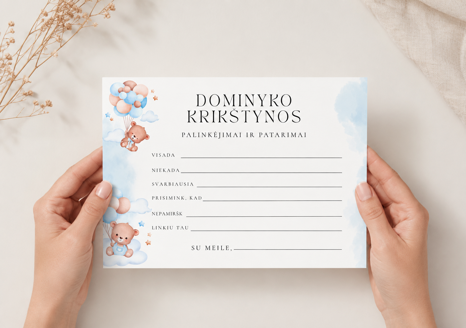 Krikštynų žaidimų kortelės: Palinkėjimai ir patarimai (1 vnt.) – Dizainas Nr. 6