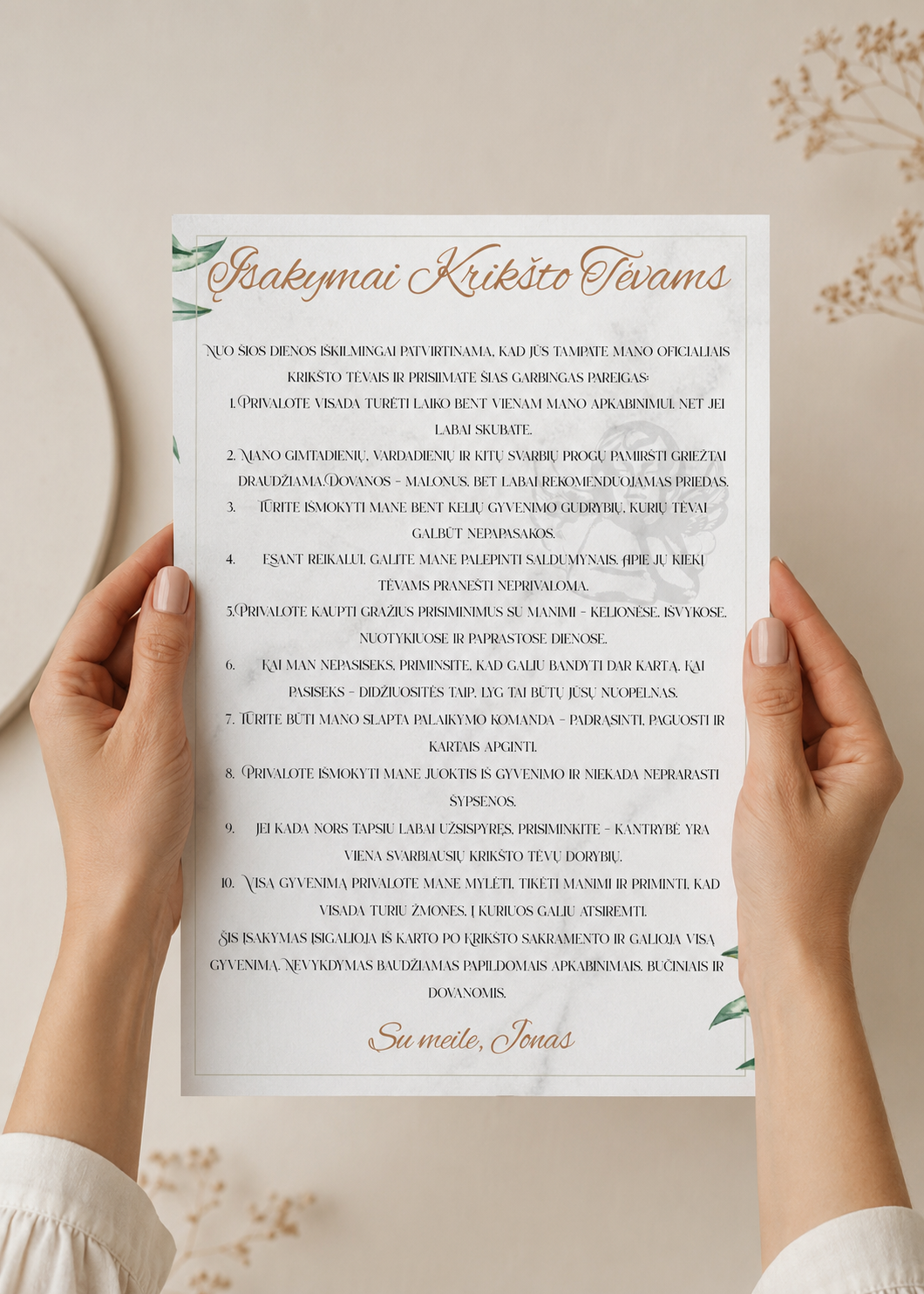 Krikšto vaiko įsakymai krikšto tėvams – Dizainas Nr. 1