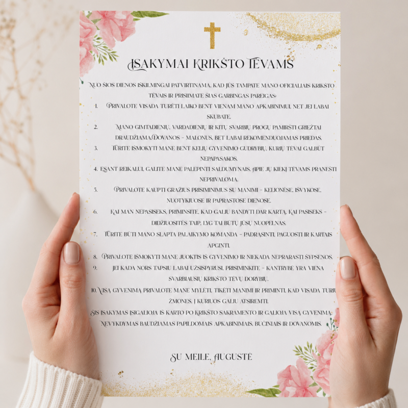 Krikšto vaiko įsakymai krikšto tėvams – Dizainas Nr. 3