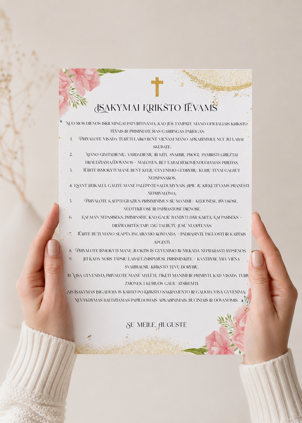 Krikšto vaiko įsakymai krikšto tėvams – Dizainas Nr. 3