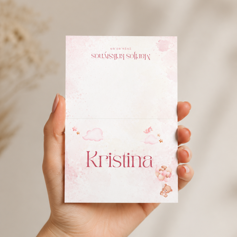 Krikštynų stalo kortelės su vardais – Dizainas nr. 2