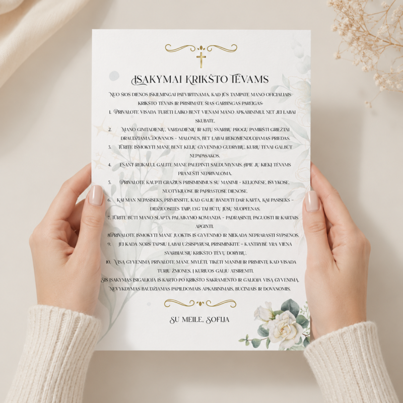 Krikšto vaiko įsakymai krikšto tėvams – Dizainas Nr. 4