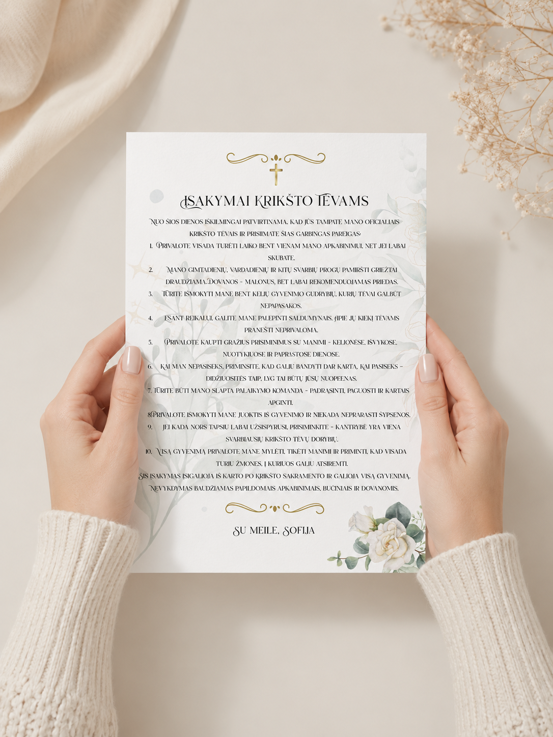 Krikšto vaiko įsakymai krikšto tėvams – Dizainas Nr. 4