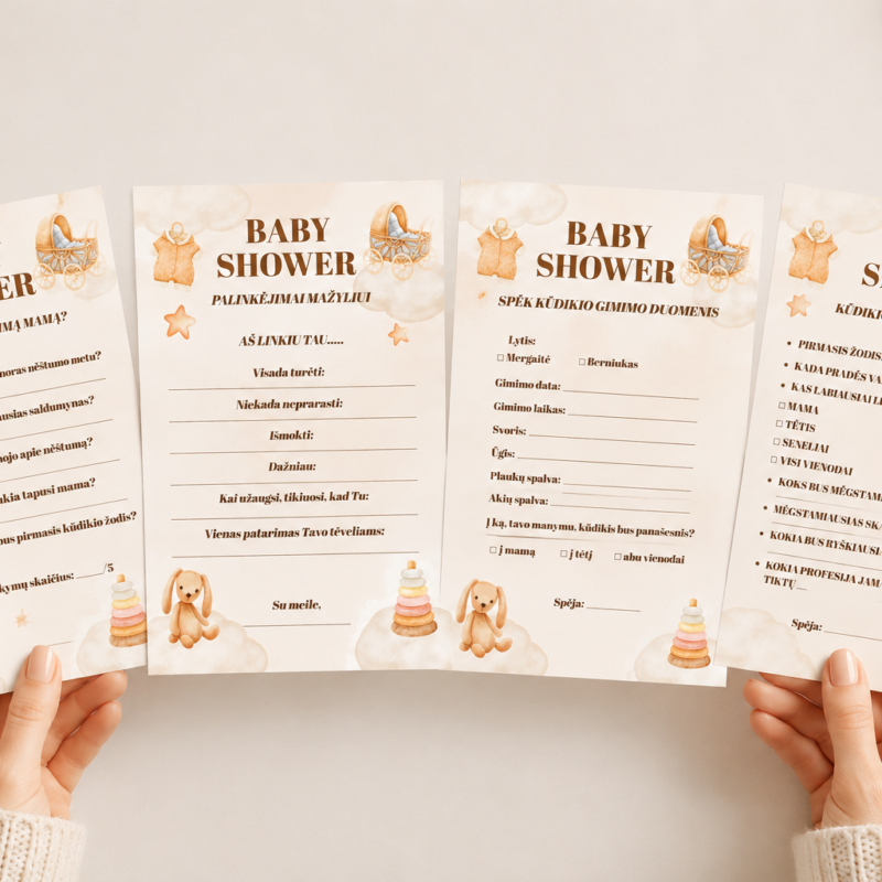 Baby Shower žaidimai (4 vnt.) – Dizainas nr. 3