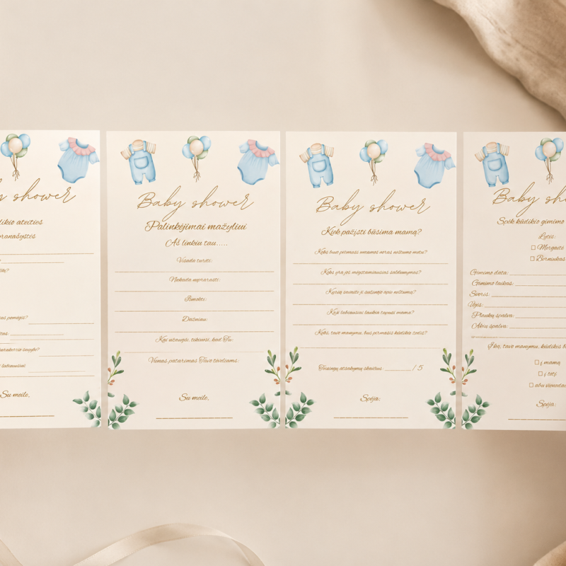 Baby Shower žaidimai (4 vnt.) – Dizainas nr. 4