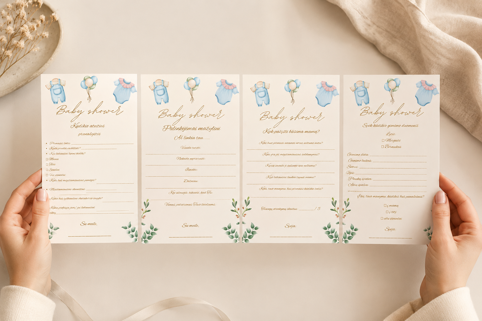 Baby Shower žaidimai (4 vnt.) – Dizainas nr. 4
