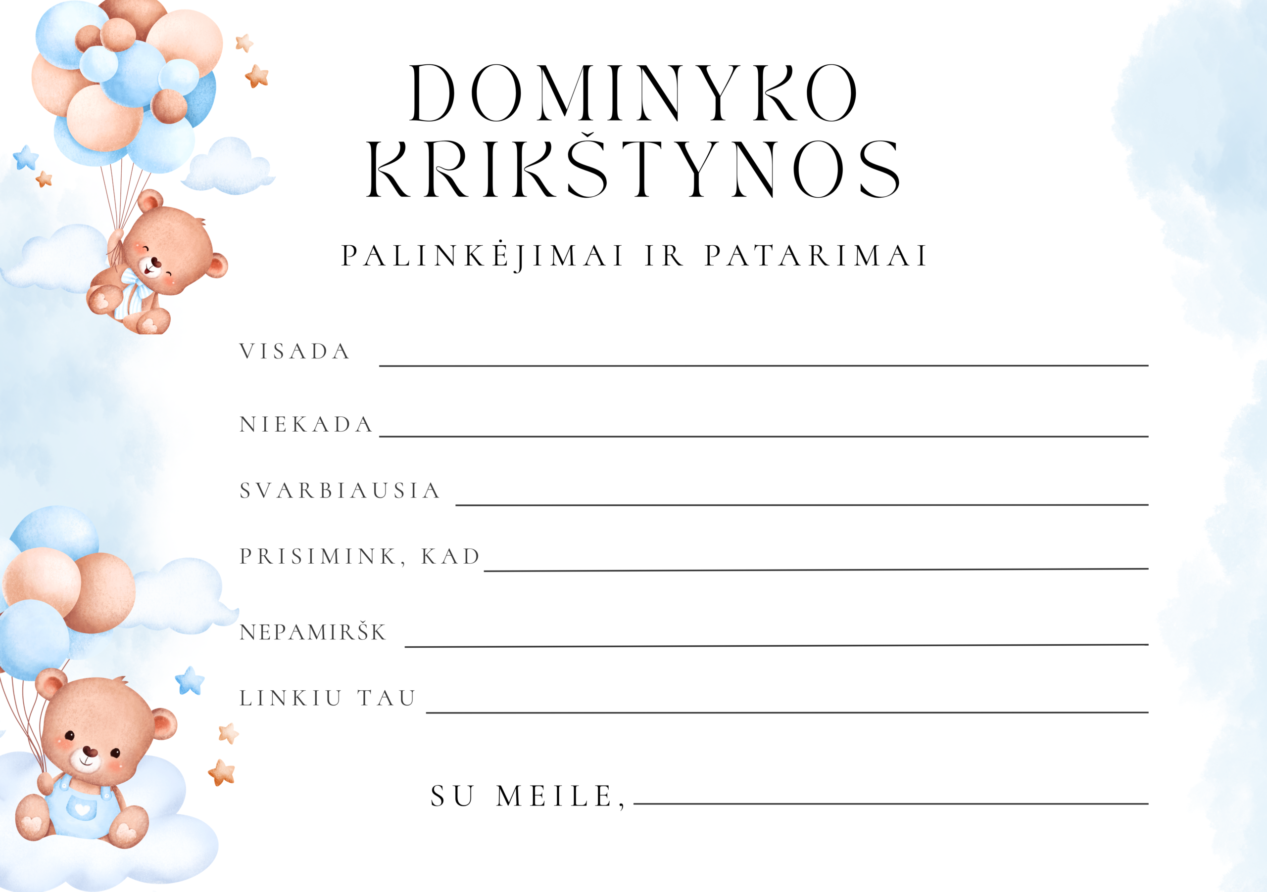 Krikštynų žaidimų kortelės: Palinkėjimai ir patarimai (1 vnt.) – Dizainas Nr. 6 - Image 2
