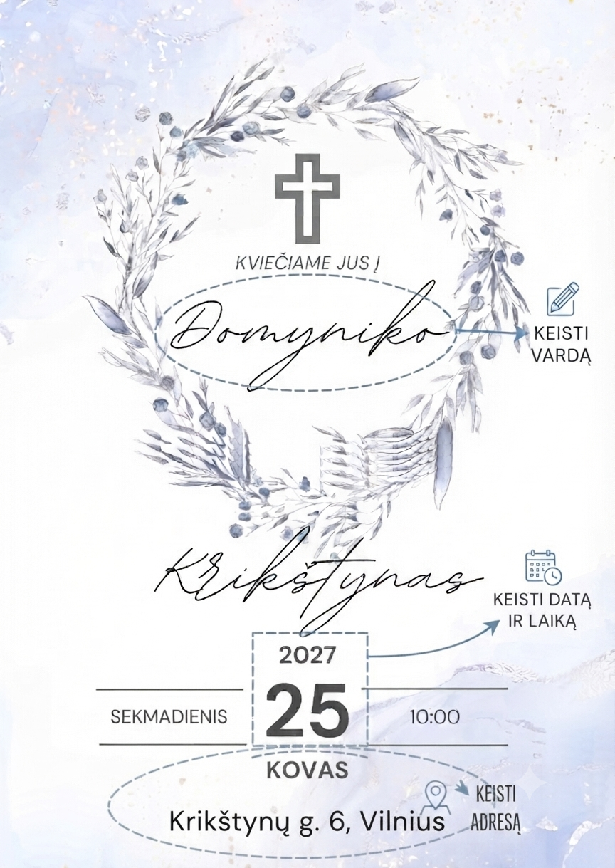 Krikštynų kvietimas – Dizainas nr. 1 - Image 2