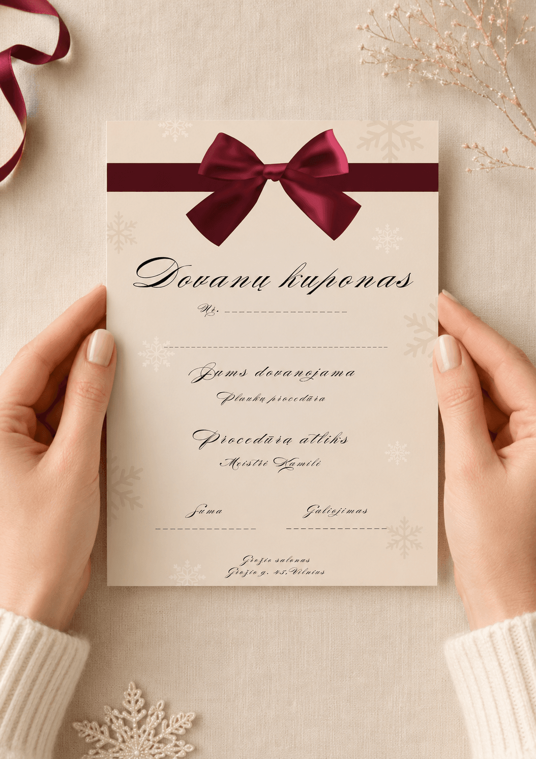 Personalizuotas kalėdinis dovanų kuponas – Dizainas Nr. 2