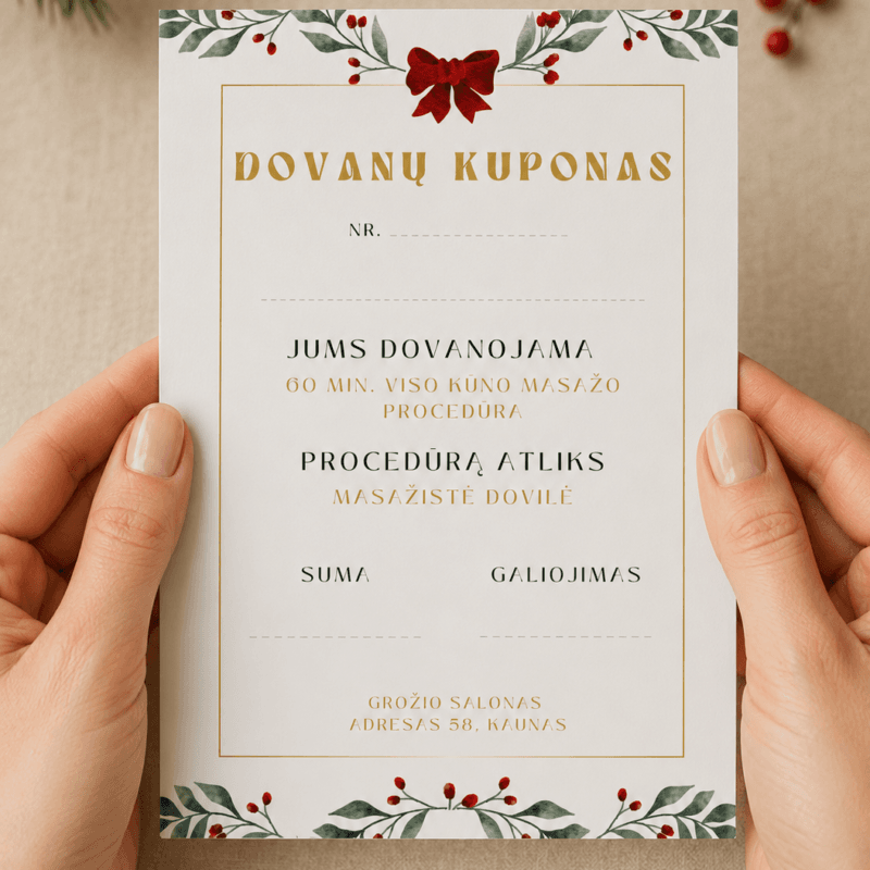 Personalizuotas kalėdinis dovanų kuponas – Dizainas Nr. 1