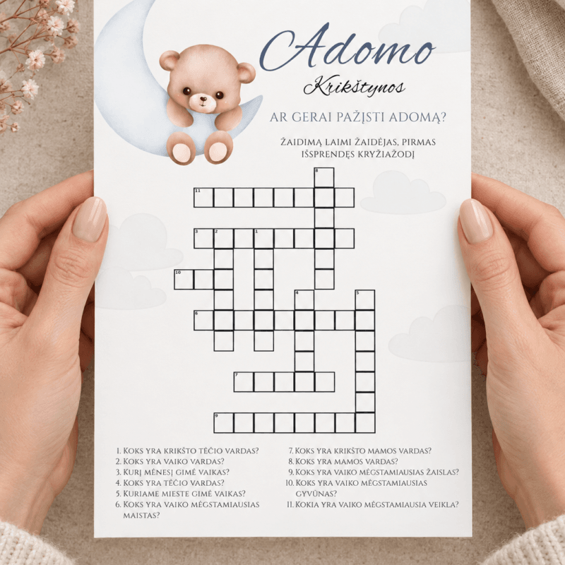 Personalizuotas kryžiažodis „Ar gerai pažįsti vaiką?“ – Dizainas nr. 1