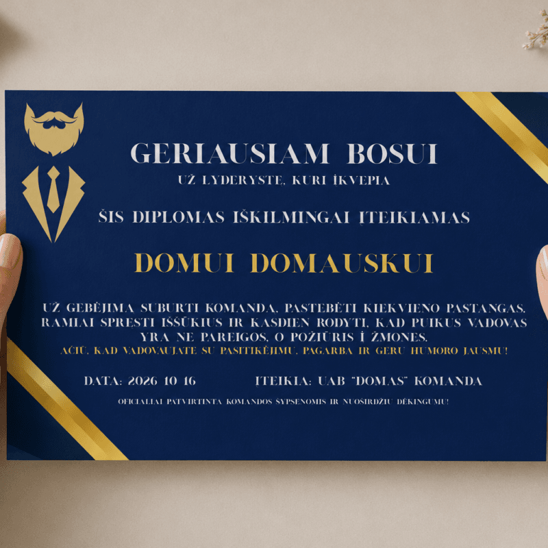 Personalizuotas diplomas geriausiam bosui - Dizainas nr. 1
