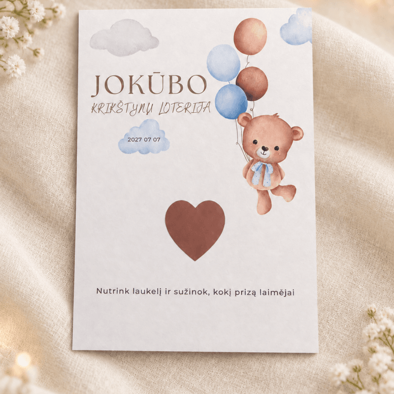 Personalizuota krikštynų loterijos kortelė – Dizainas nr. 3