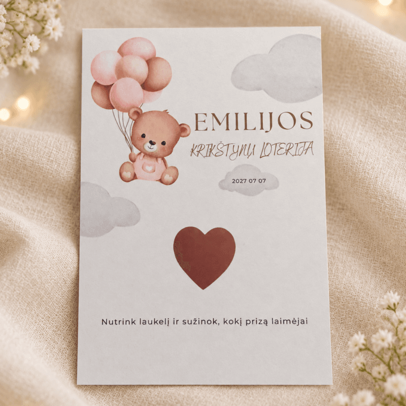 Personalizuota krikštynų loterijos kortelė – Dizainas nr. 4