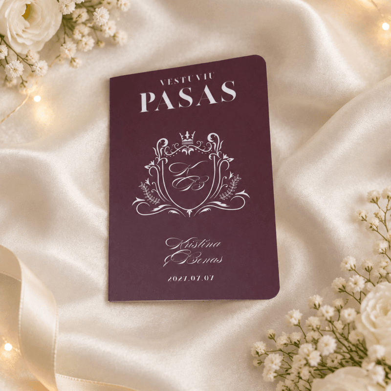 Personalizuotas vestuvių kvietimas „Vestuvių pasas“ - Dizainas nr. 3