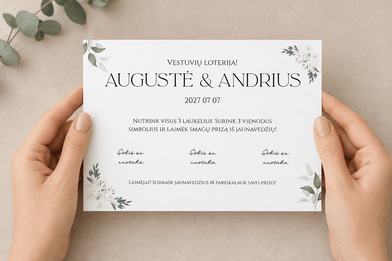 Personalizuota vestuvių loterijos kortelė – Dizainas nr. 1 - Image 2