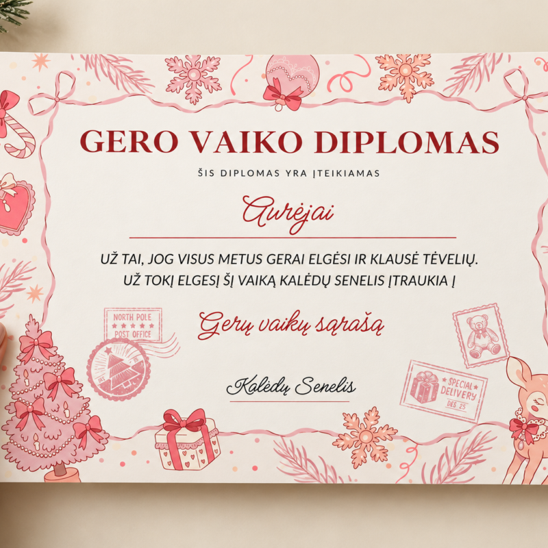 Kalėdinis gero vaiko diplomas - Dizainas nr. 1