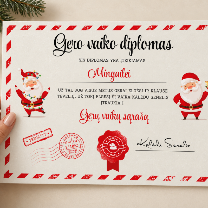 Kalėdinis gero vaiko diplomas - Dizainas nr. 2