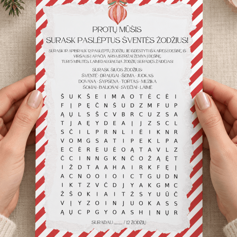 Kalėdinis protų mūšis – žodžių paieškos žaidimas - Dizainas nr. 1